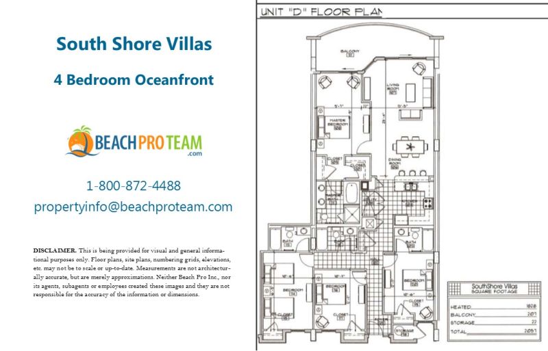 South Shore Villas Floor Plan D - 4 Bedroom Oceanfront